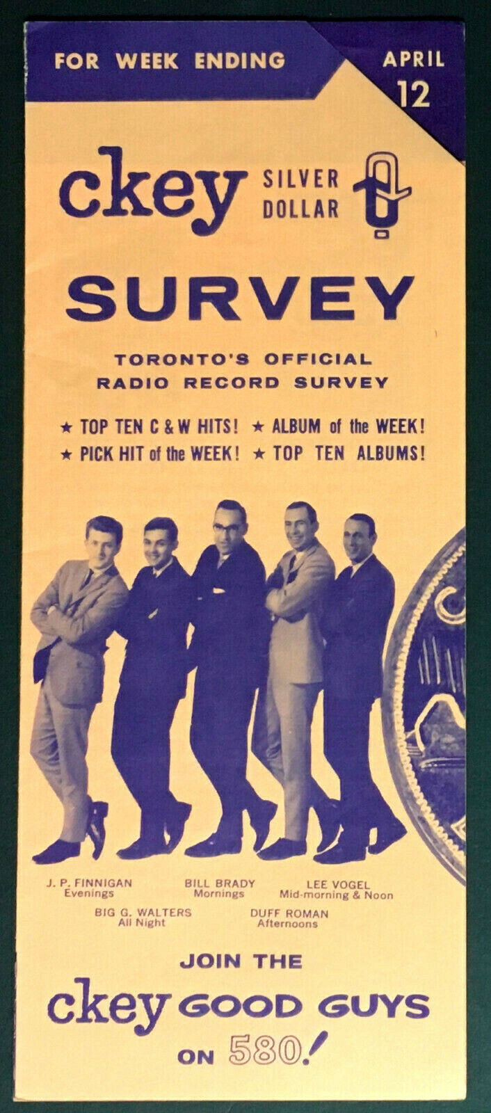 1963 CKEY Radio Survey Chart Toronto Music Frank Sinatra Fontaine Vint ...