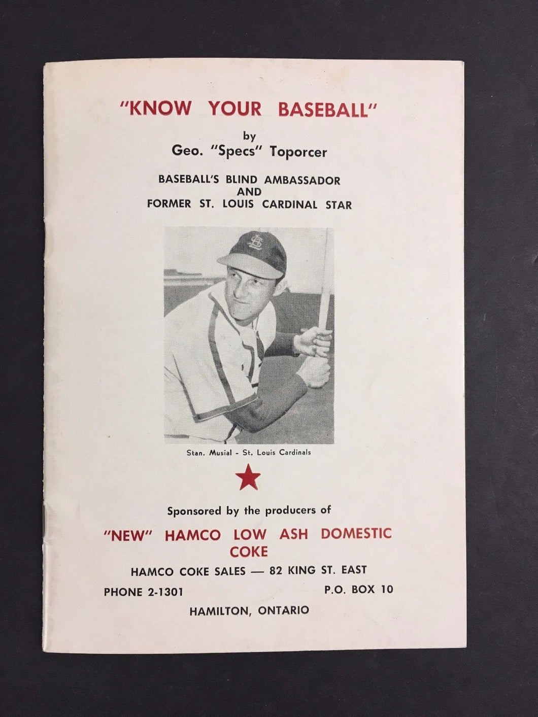 1953 Know Your Baseball Book By Major Leaguer George Toporcer Stan Musial Cover