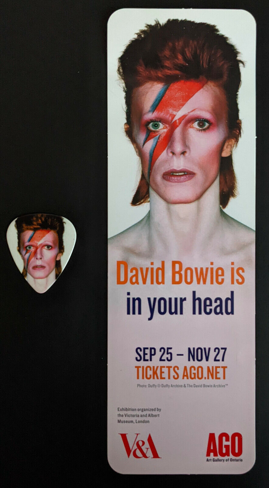 2013 David Bowie Art Gallery Of Ontario Exhibit Plastic Bookmark + Guitar Pick