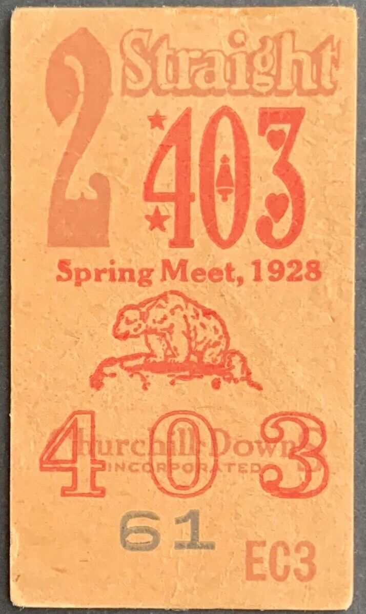 1928 Churchill Downs Spring Meet Horse Racing Ticket Reigh Count Wins Derby