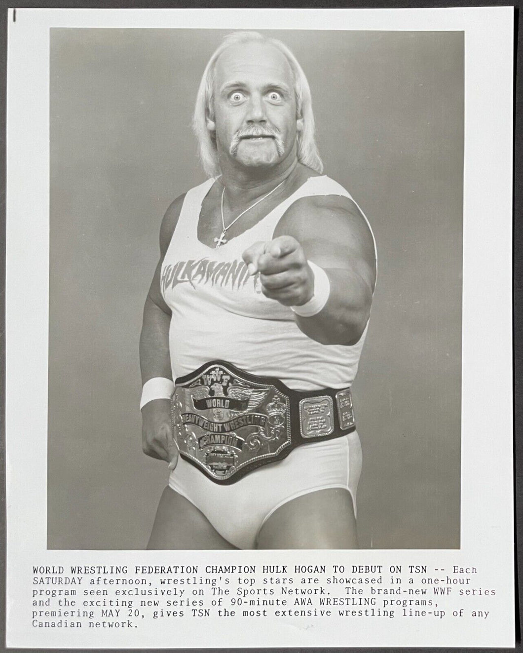 1986 Hulk Hogan WWF Promo Photo Hulkamania Wrestling Champion TSN Announcement