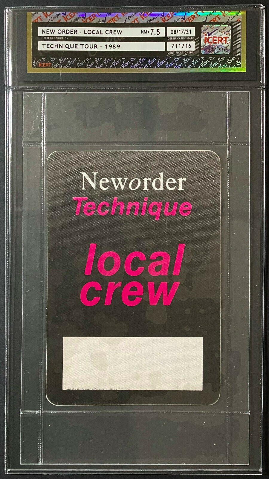 1989 New Order Unused Local Crew Backstage Pass Technique Tour NM+ 7.5 iCert