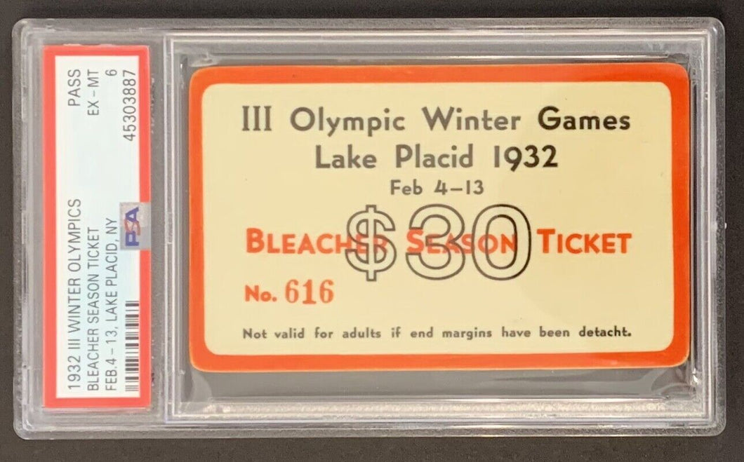 1932 Lake Placid Winter Games Olympic Bleacher Season Ticket Red PSA EX-MT 6