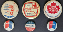 Load image into Gallery viewer, 6 Different Vintage Canada Snow Skiing Pins Pinbacks 1982 Downhill World Champs
