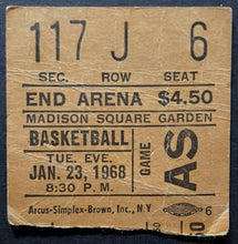 Load image into Gallery viewer, 1968 NBA All Star Game Ticket Basketball Madison Square Garden Hal Greer MVP
