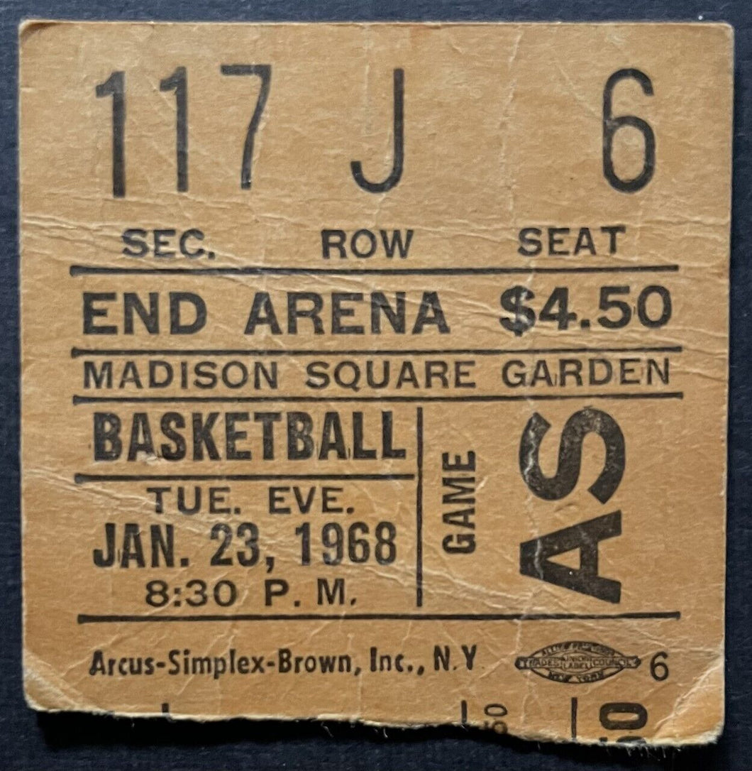 1968 NBA All Star Game Ticket Basketball Madison Square Garden Hal Greer MVP