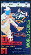 1999 World Series Game 1 Ticket Atlanta Braves New York Yankees Baseball MLB