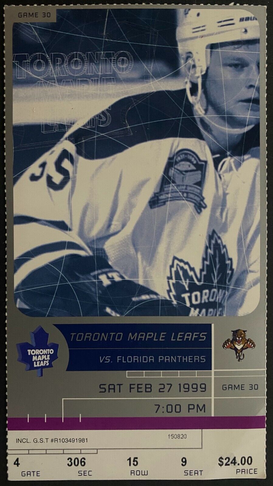 1999 NHL Hockey Ticket Toronto Maple Leafs Florida Panthers Air Canada Centre