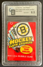 Load image into Gallery viewer, 1974 Topps Cloth Sticker Hockey Wax Pack Cards Unopened Vintage NHL GA 8.5
