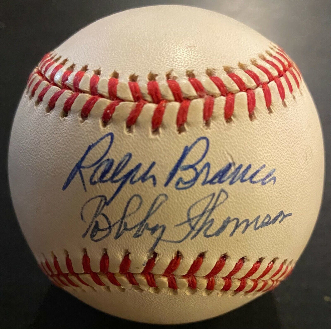 Ralph Branca + Bobby Thomson Signed Baseball Autographed Giants Dodgers JSA