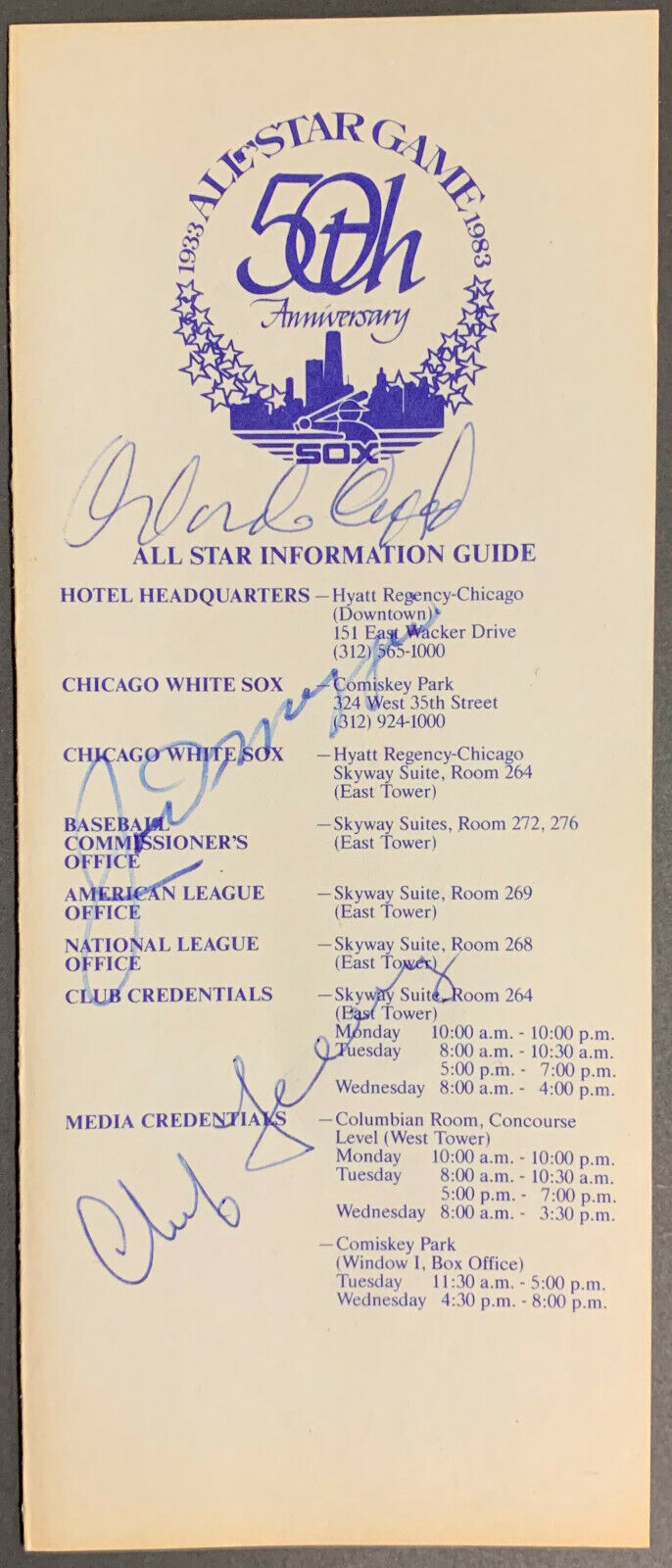 1983 MLB All Star Game Multi Signed Info Guide JSA Joe DiMaggio Feeney + More