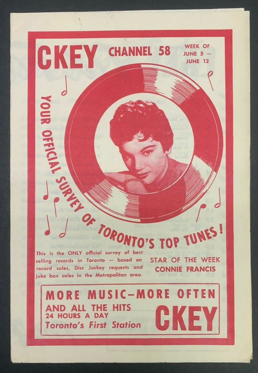 June 1959 CKEY Radio Survey Record Chart Vintage Toronto Canada Connie ...