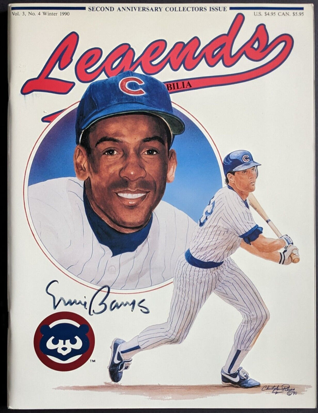 Ernie Banks Autographed Legends Magazine Chicago Cubs MLB Baseball VTG Signed
