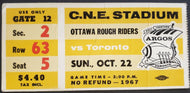 1967 C.N.E. Stadium Ottawa Rough Riders vs Toronto Argonauts CFL Football Ticket