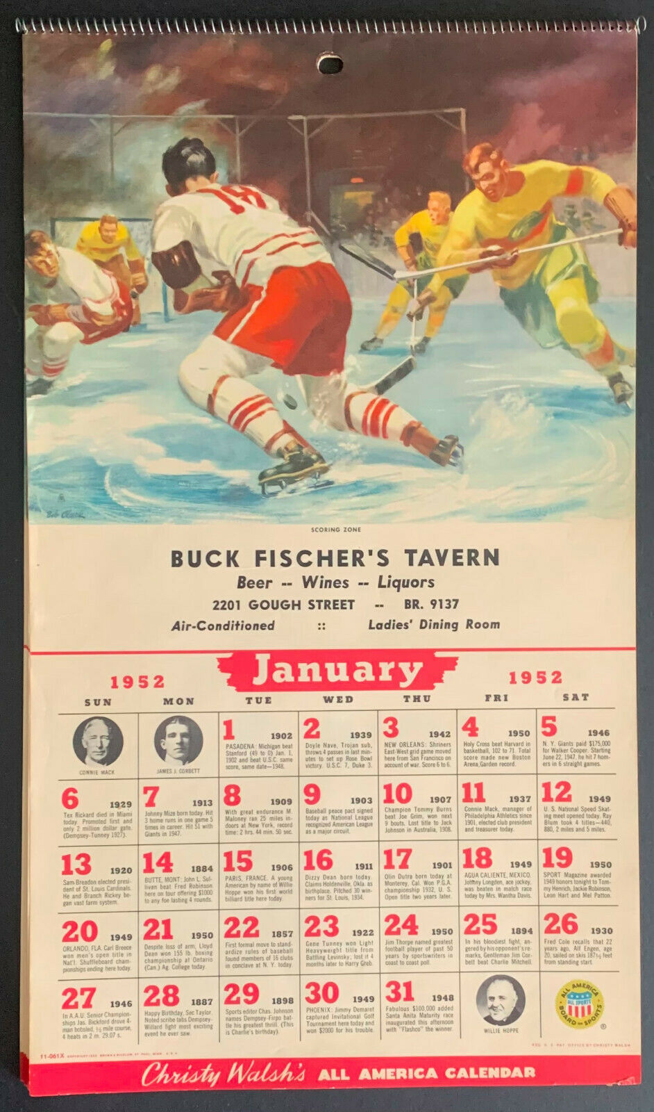 1951 Christy Walsh's All America Calendar Sports / Athlete Photos 12 Months NHL