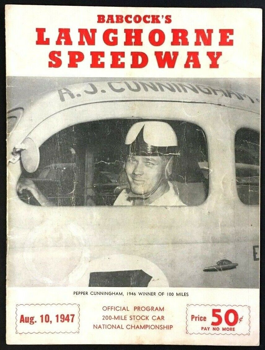 1947 Stock Car Race Program Langhorne Speedway National Championship Cunningham