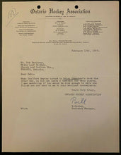 Load image into Gallery viewer, 1959 OHA Hockey Letter Signed HOFer Bill Hanley Autographed Maple Leaf Gardens
