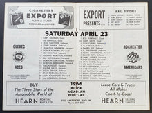 Load image into Gallery viewer, 1966 Maple Leaf Gardens AHL Program Rochester Americans v Quebec Aces Don Cherry
