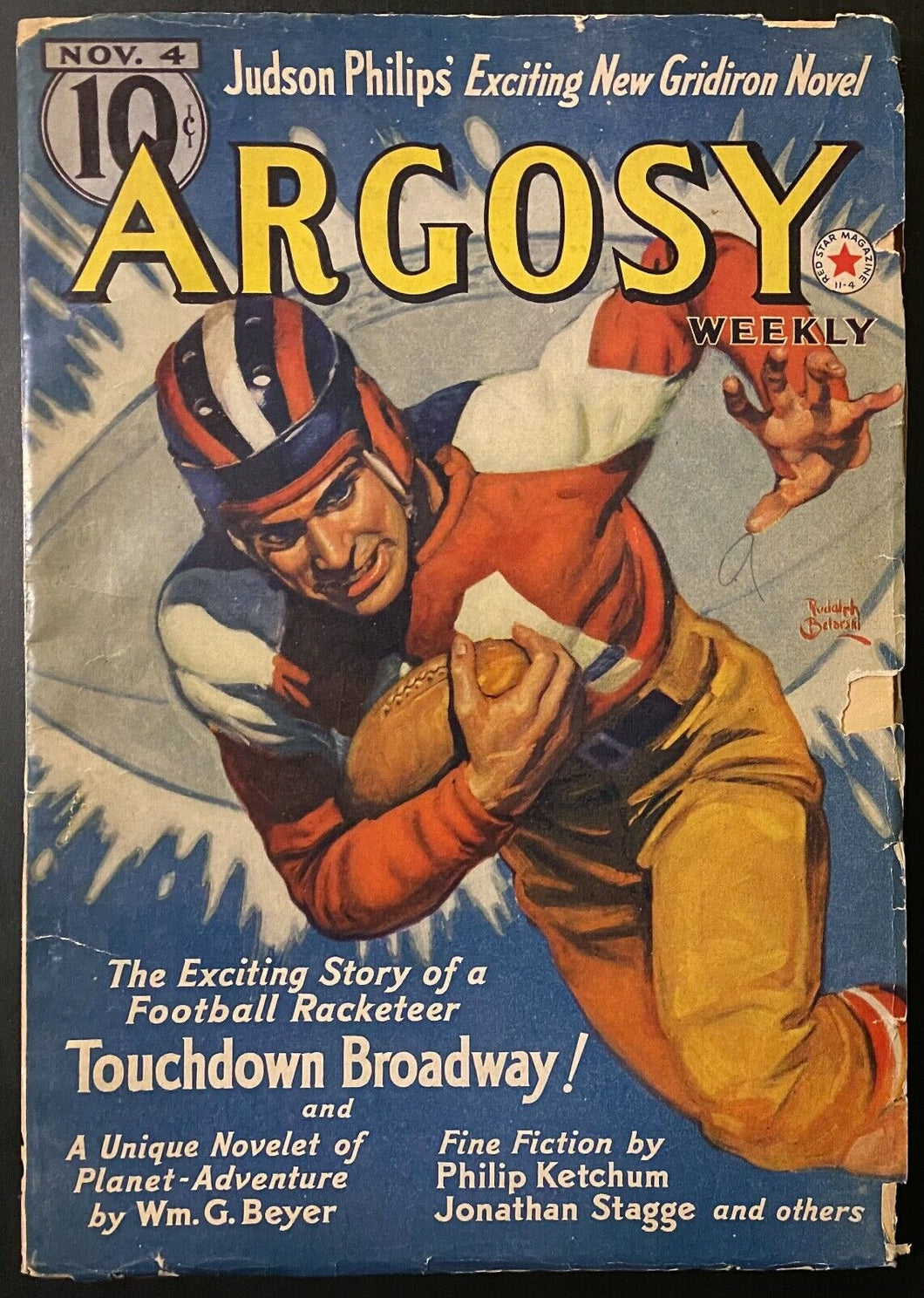 1939 Argosy Weekly Issue Football Cover Vintage American Pulp Magazine Vtg