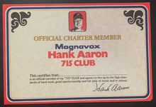 Load image into Gallery viewer, Hank Aaron 715 Club Certificate &amp; Facsimile Autographed B&amp;W Photo Atlanta Braves
