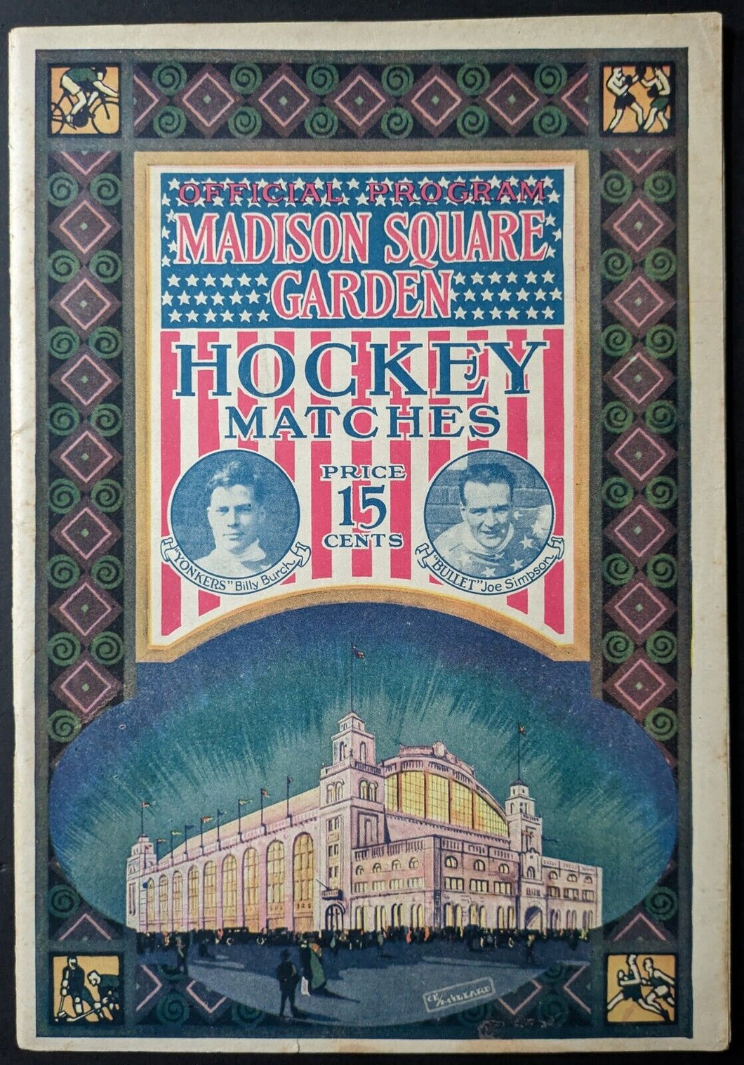 Madison Square Gardens 1st Season NHL Ottawa Senators New York Rangers Vintage