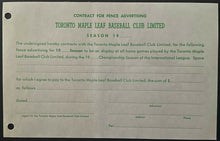 Load image into Gallery viewer, 1950's Toronto Maple Leaf Baseball Club Advertising Order Form Outfield Fences
