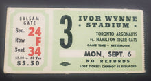 Load image into Gallery viewer, 1971 Ivor Wynne Stadium Toronto Argonauts vs Hamilton Tiger Cats CFL Ticket

