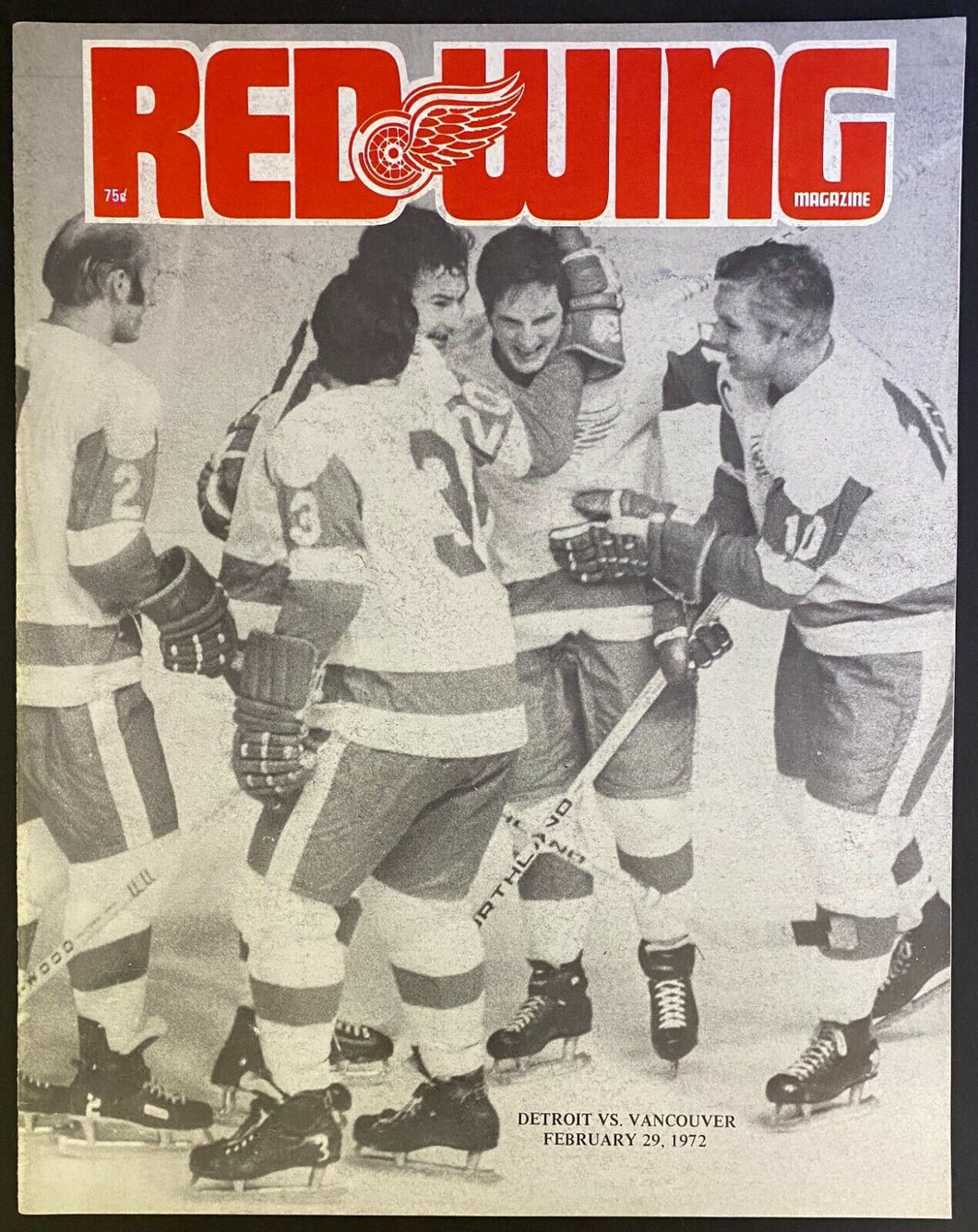 1972 NHL Hockey Program Detroit Red Wings v Vancouver Canucks Delvecchio Cover