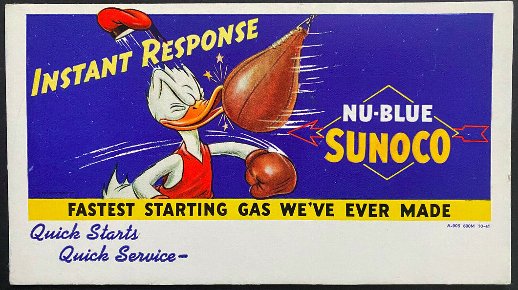 1941 Vintage Sunoco Advertising Blotter NU-Blue Gasoline Donald Duck Unused NOS