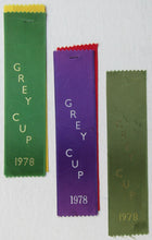 Load image into Gallery viewer, 1978 Vintage CFL Grey Cup Ribbons Lot (3) - Used To Be Attached To Credentials
