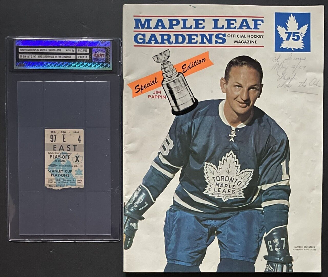 1967 Stanley Cup Clinching Game NHL Hockey Program + Ticket Maple Leafs Win