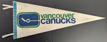 Load image into Gallery viewer, c1970 Vintage Full Size Vancouver Canucks Pennant w/ Attached Pin NHL Hockey
