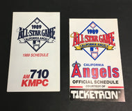 1989 MLB All Star Game Baseball Schedule x2 California Angels Ticketron + KMPC