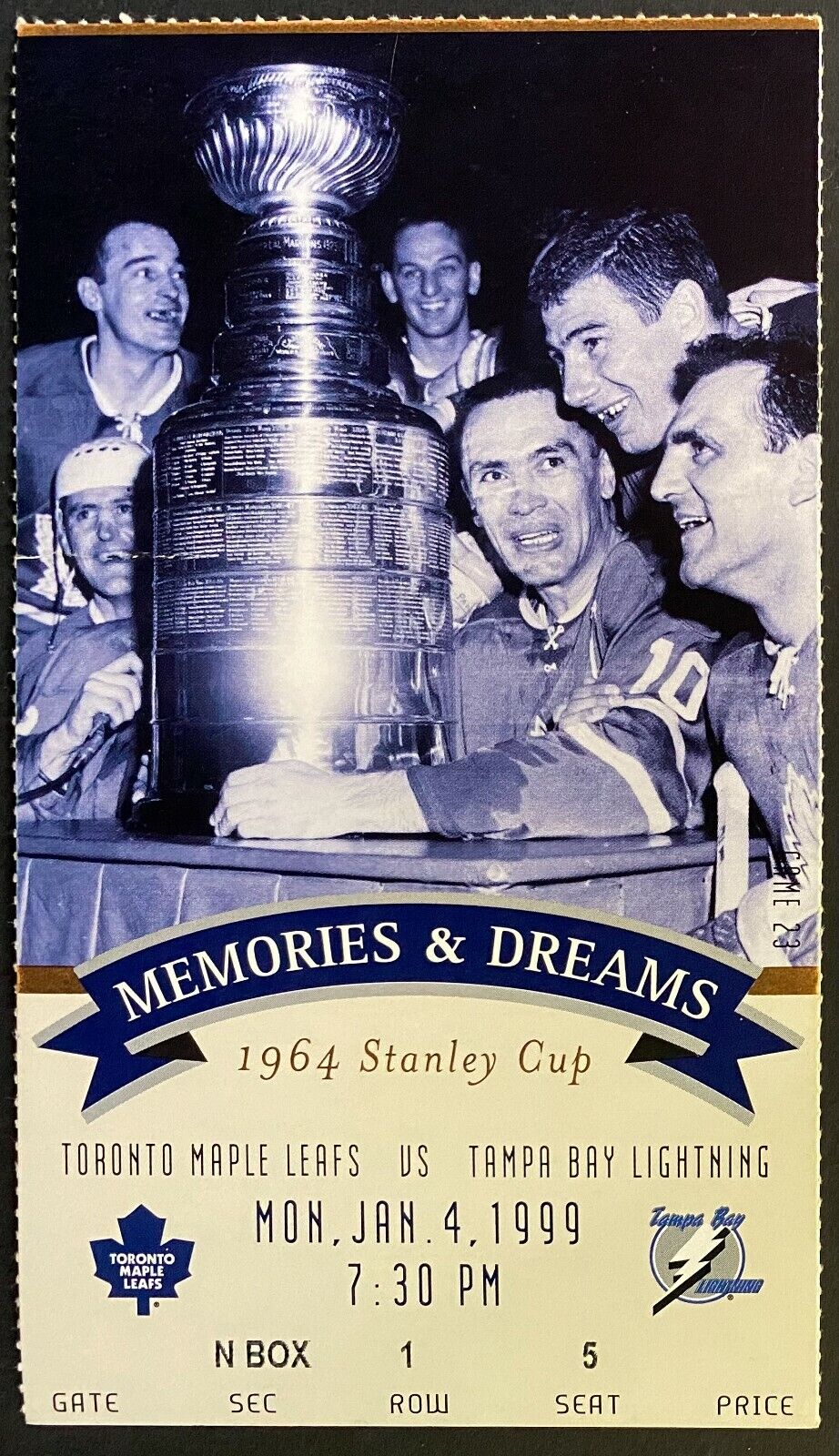 1999 NHL Hockey Final MLG Season Toronto Maple Leafs Ticket 1964 Stanley Cup Pic