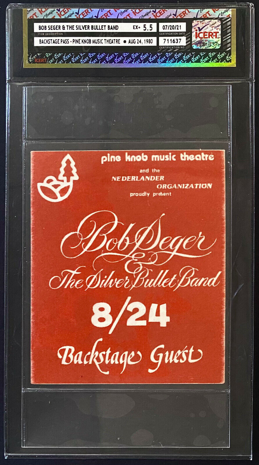 1980 Bob Seger & The Silver Bullet Band Backstage Pass Pine Knob icert EX+ 5.5