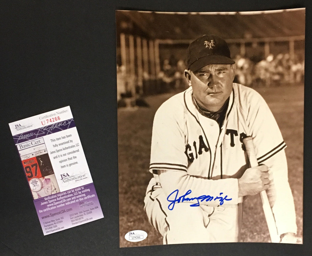 Johnny Mize Autgraphed New York Giants Photo Signed B&W 8 x 10 MLB Baseball JSA