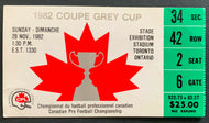 1982 CFL Grey Cup Football Ticket Exhibition Stadium Toronto Argonauts v Eskimos