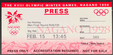 Load image into Gallery viewer, 1998 Nagano Winter Olympic Games Press Ticket Final Round Hockey Russia Finland
