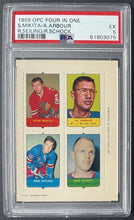 Load image into Gallery viewer, 1969 OPC Four In One Mini Hockey Stamps Card Mikita/Arbour/Seiling/Schock PSA 5
