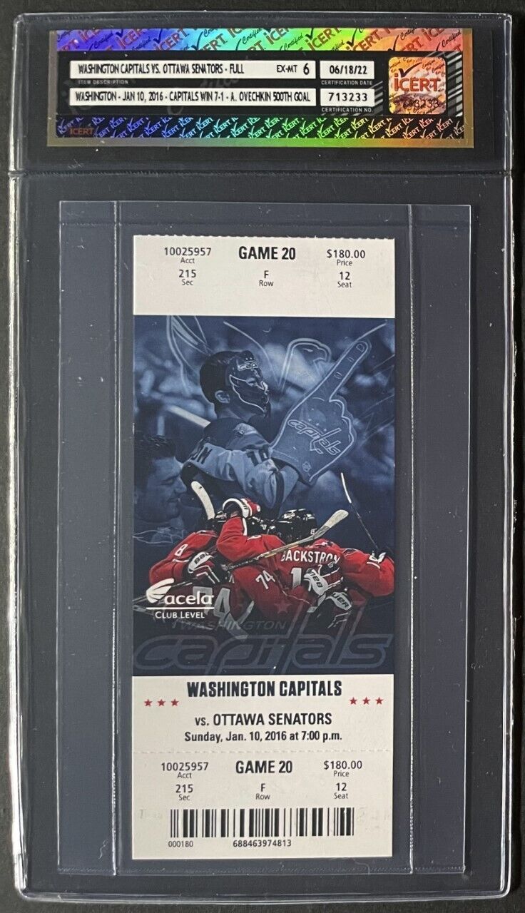 2016 Alexander Ovechkin 500th Goal NHL Hockey Ticket Washington Capitals