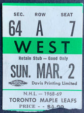 Load image into Gallery viewer, 1969 Vintage NHL Hockey Ticket Stub Toronto Maple Leafs vs Chicago Blackhawks
