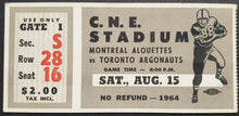 Load image into Gallery viewer, 1964 C.N.E. Stadium Montreal Alouettes vs Toronto Argonauts CFL Football Ticket
