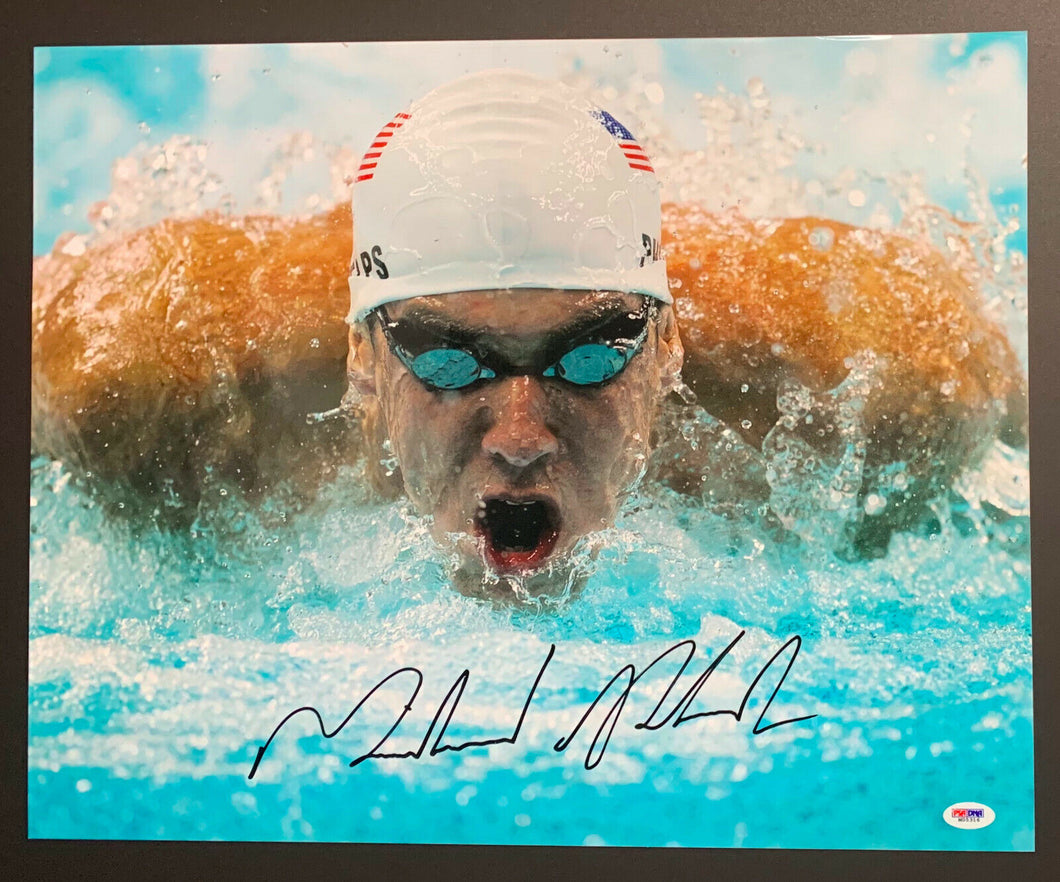 Michael Phelps Autographed Photo Oversized Olympic Butterfly Event PSA/DNA LOA