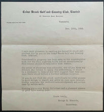 Load image into Gallery viewer, 1922 Original Toronto Cedar Brook Golf Country Club Stock Certificate + Letter
