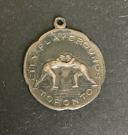 1919 Vintage Toronto City Playgrounds Sterling Silver Wrestling Medal Vtg