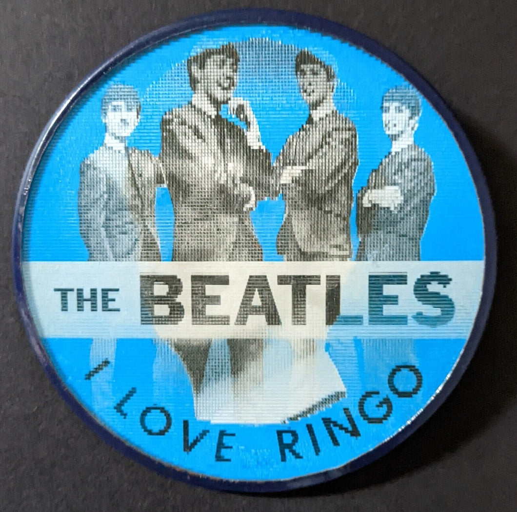 The Beatles Blue Vari-Vue Flicker Pinback Button Vintage Fab 4 Ringo Starr