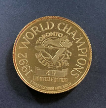 Load image into Gallery viewer, 1992 Toronto Blue Jays World Series Ltd Ed 49/99 VIP 1 Oz Gold Coin MLB Baseball
