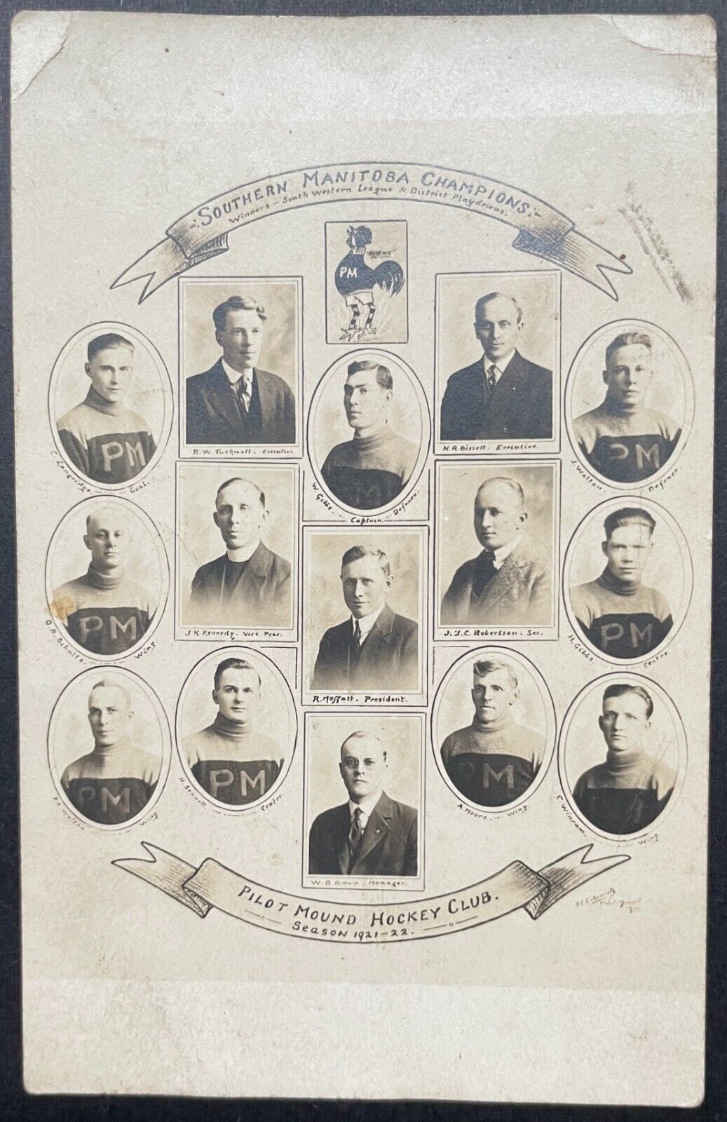 1921-22 Pilot Mound Hockey Club Southern Manitoba Champions Unused Postcard VTG
