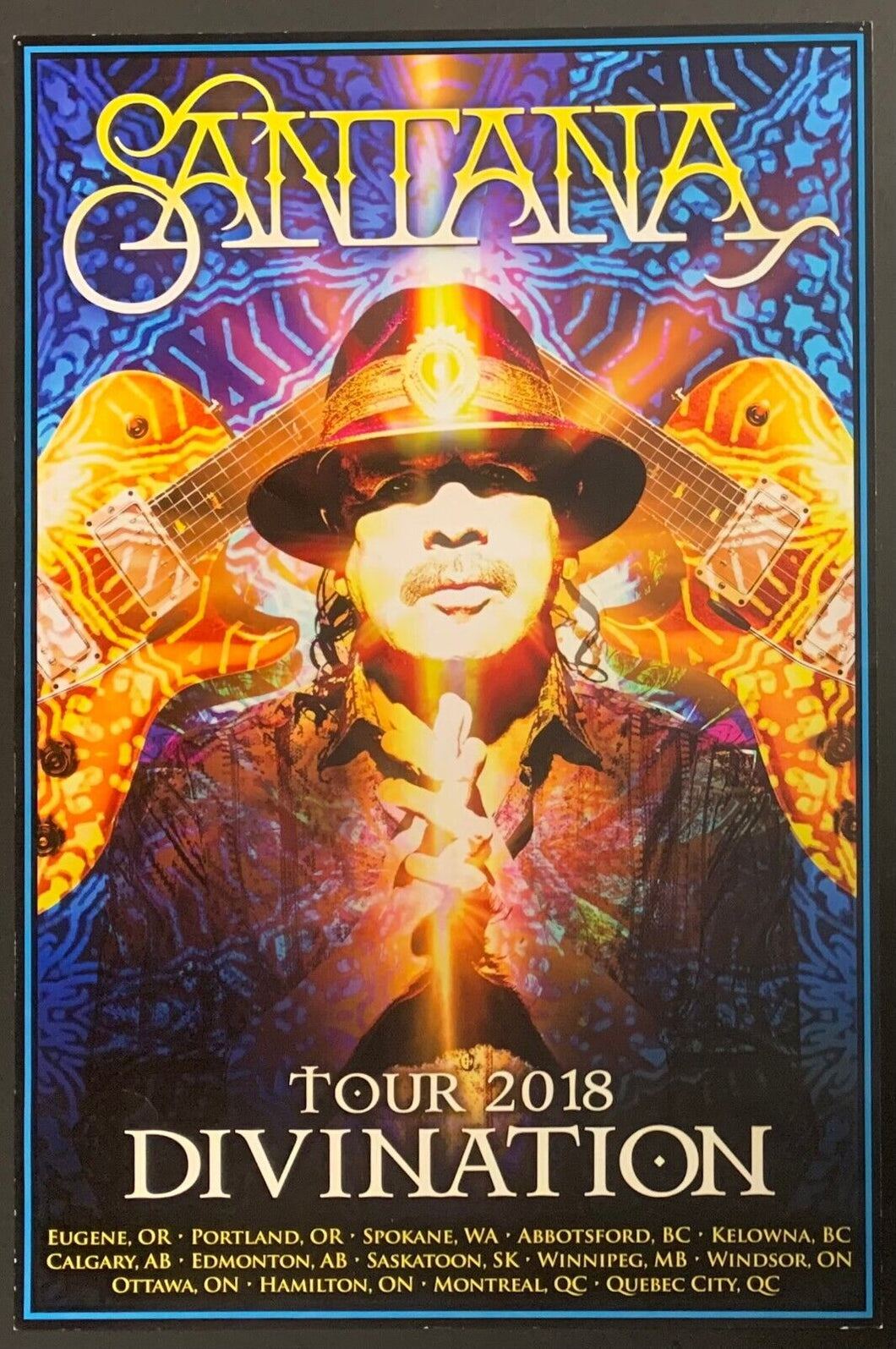 2018 Santana Divination Concert tour Poster Hamilton Ontario Canada Music