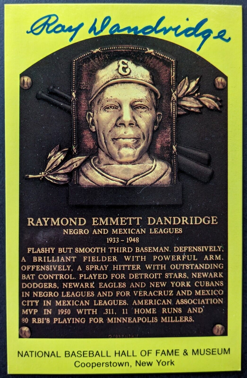 Ray Dandridge Signed Hall Of Fame Plaque Autographed Postcard Baseball MLB JSA